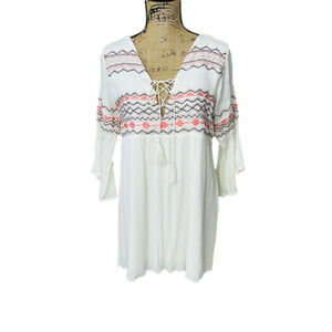 Umgee Boho Swing Style Embroidered Aztec Style Lined Dress